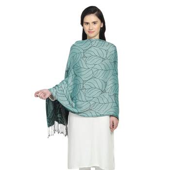 Emerald Green Viscose Rayon Woven Design Botanical Reversible Shawl 4