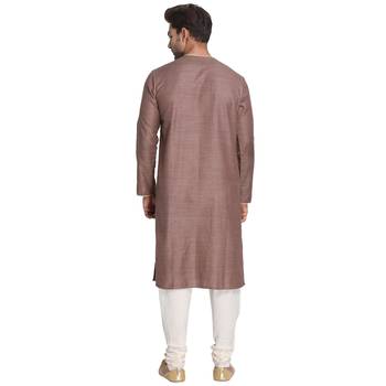 Brown Woven Cotton Silk Men Kurtas 3
