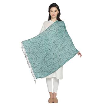 Emerald Green Viscose Rayon Woven Design Botanical Reversible Shawl 5