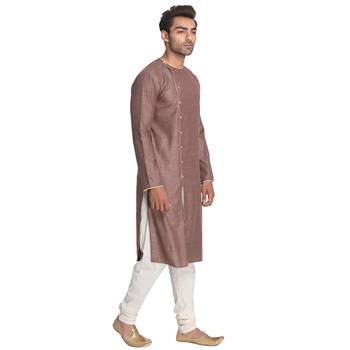 Brown Woven Cotton Silk Men Kurtas 4