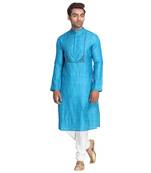 Blue Embroidered Silk Men Kurtas