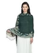 Emerald Green Viscose Rayon Woven Design Floral Botanical Reversible Shawl