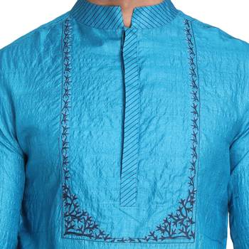 Blue Embroidered Silk Men Kurtas 2