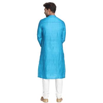 Blue Embroidered Silk Men Kurtas 3