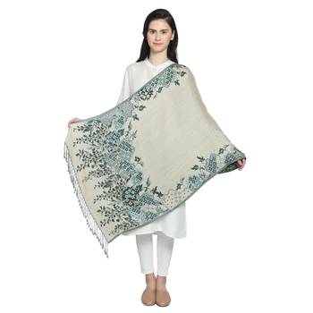 Emerald Green Viscose Rayon Woven Design Floral Botanical Reversible Shawl 5