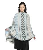 Light Blue & Grey Woollen Blend Woven Design Stripped Chevron Shawl