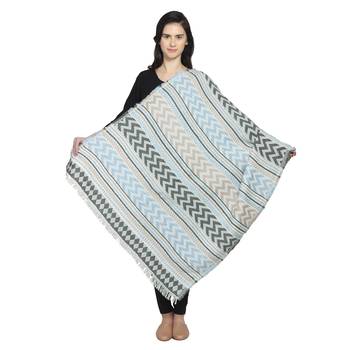 Light Blue & Grey Woollen Blend Woven Design Stripped Chevron Shawl 2