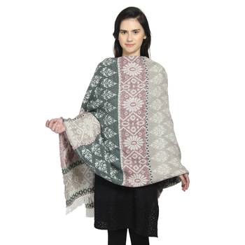 Grey & Light Mauve Woollen Blend Woven Design Abstract Geometric Shawl 1