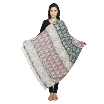 Grey & Light Mauve Woollen Blend Woven Design Abstract Geometric Shawl 2