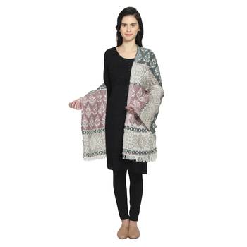 Grey & Light Mauve Woollen Blend Woven Design Abstract Geometric Shawl 3