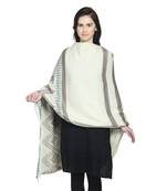 Natural & Grey Woollen Blend Woven Design Stripped Geometric Shawl