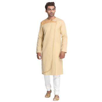 Beige Printed Cotton Men Kurtas 1