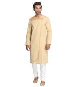 Beige Printed Cotton Men Kurtas