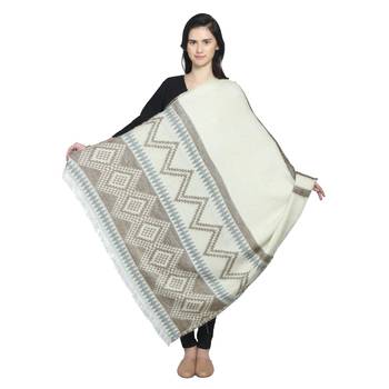 Natural & Grey Woollen Blend Woven Design Stripped Geometric Shawl 2