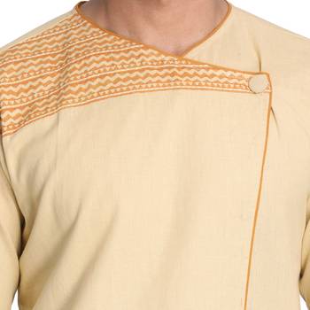 Beige Printed Cotton Men Kurtas 2