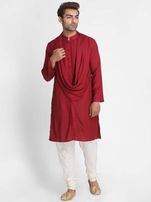 Maroon Printed Viscose Rayon Men Kurtas 1