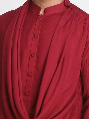 Maroon Printed Viscose Rayon Men Kurtas 2