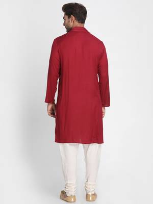 Maroon Printed Viscose Rayon Men Kurtas 3