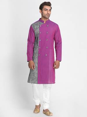 Purple Printed Cotton Men Kurtas 1
