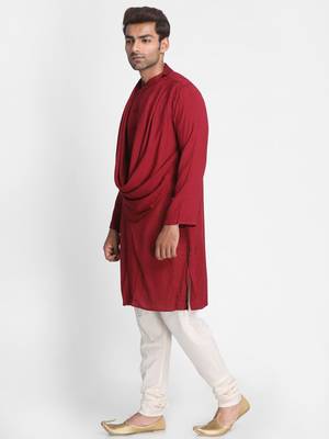 Maroon Printed Viscose Rayon Men Kurtas 4