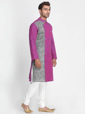 Purple Printed Cotton Men Kurtas 4