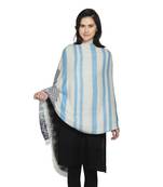 White & Blue Woollen Blend Woven Design Stripped Geometric Shawl