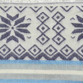 White & Blue Woollen Blend Woven Design Stripped Geometric Shawl 4