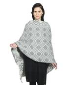 Grey Woollen Blend Woven Design Geometric Shawl