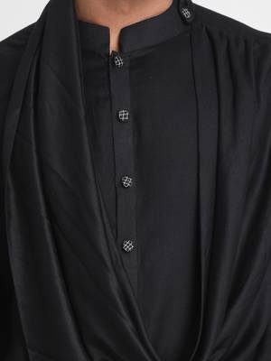 Black Plain Viscose Rayon Men Kurtas 2