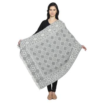 Grey Woollen Blend Woven Design Geometric Shawl 2