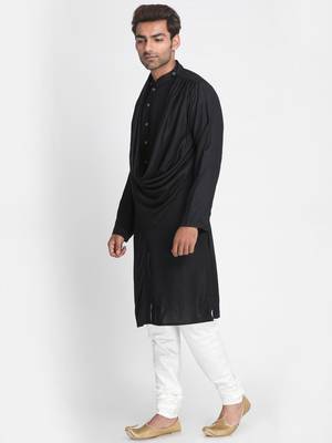 Black Plain Viscose Rayon Men Kurtas 4