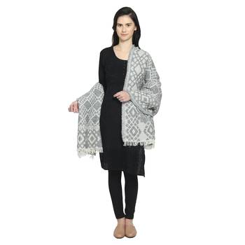 Grey Woollen Blend Woven Design Geometric Shawl 3