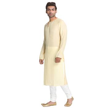 Yellow Embroidered Cotton Silk Men Kurtas 2