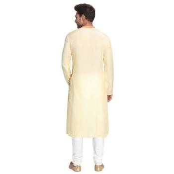 Yellow Embroidered Cotton Silk Men Kurtas 3