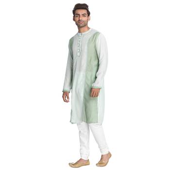Green Embroidered Cotton Silk Men Kurtas 2