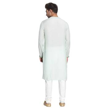 Green Embroidered Cotton Silk Men Kurtas 3
