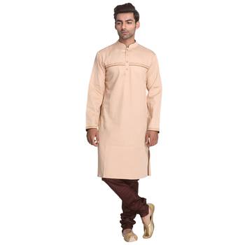 Beige Embroidered Cotton Men Kurtas 1
