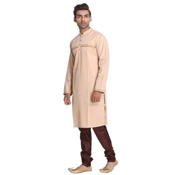 Beige Embroidered Cotton Men Kurtas 2