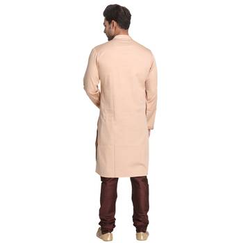 Beige Embroidered Cotton Men Kurtas 3
