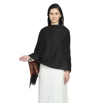 Black & Multi Woollen Blend Woven Design Floral Paisley Shawl 1