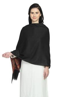 Black & Multi Woollen Blend Woven Design Floral Paisley Shawl