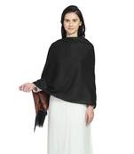 Black & Multi Woollen Blend Woven Design Floral Paisley Shawl