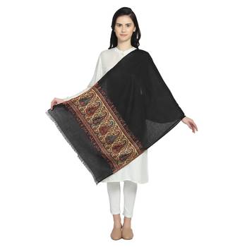 Black & Multi Woollen Blend Woven Design Floral Paisley Shawl 2