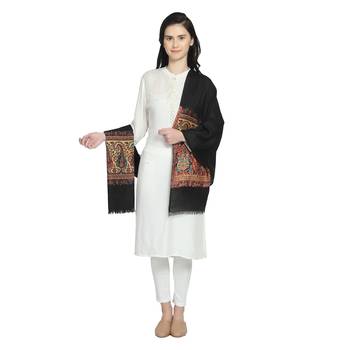Black & Multi Woollen Blend Woven Design Floral Paisley Shawl 3