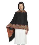 Black & Multi Woollen Blend Woven Design Floral Paisley Shawl