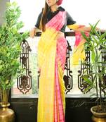 Yellow printed blended cotton saree with blouse