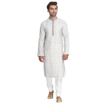 Grey Printed Silk Men Kurtas 1