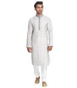 Grey Printed Silk Men Kurtas