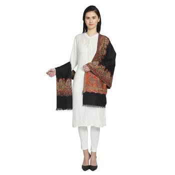Black & Multi Woollen Blend Woven Design Floral Paisley Shawl 3