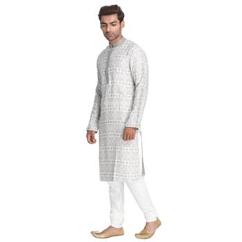 Grey Printed Silk Men Kurtas 2